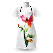 Çiçekli Mutfak Önlüğü Sulu Boya Tasarımlı Artistik Çiçek Dalı