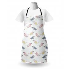Puantiyeli Mutfak Önlüğü Romantik Soft Renklerde Minik Kuş Deseni