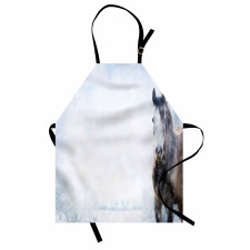 Grey Horse Snow Scenery Apron