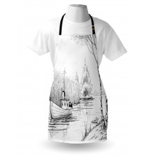 Black White Boat River Apron