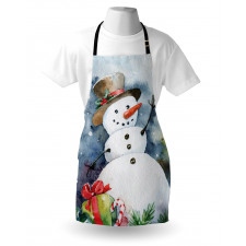 Kış Mutfak Önlüğü Sulu Boya Kardan Adam ve Hediye Paketi Desenli