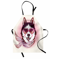 Hipster Husky Dog Hearts Apron