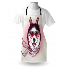 Hipster Husky Dog Hearts Apron