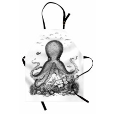 Sualtı Mutfak Önlüğü Fantastik Denizaltı Temalı Ahtapot Çizimi