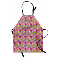 Moda Mutfak Önlüğü Çizgili Zemin Üstünde Yapraklı Çiçek Desenleri