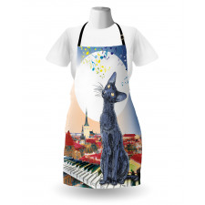 Cat on Rooftop Sunset Music Apron