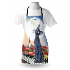 Cat on Rooftop Sunset Music Apron