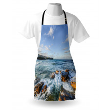 Deniz Mutfak Önlüğü Panoramik Çekim Kıyı Vuran Dalgalar Gökyüzü