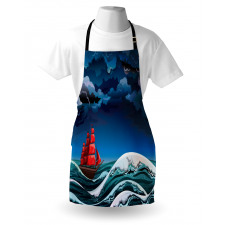 Cartoon Ship on Waves Apron