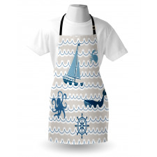 Cartoon Ship Whale Waves Apron