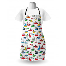 Denizci Mutfak Önlüğü Renkli Gemi Desenleri