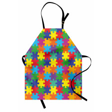 Renkli Mutfak Önlüğü Çocuksu Tasarım Rengarenk Puzzle Parçaları