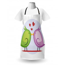 Aşk Mutfak Önlüğü Renkli Tasarım Öpüşen Tatlı Kuşlar Romantik