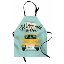 Aşk Mutfak Önlüğü Sevgililer Günü Romantizm Arabadaki Çift Motifi