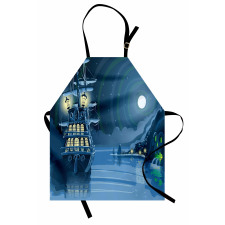 Cartoon Pirate Ship Moon Apron