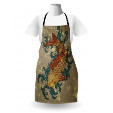 Hayvan Deseni Mutfak Önlüğü Vintage Koi Balığı Desenli