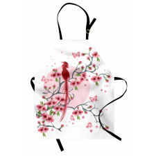 Çiçekli Mutfak Önlüğü Kuş Sakura Kiraz Çiçekleri Desenli
