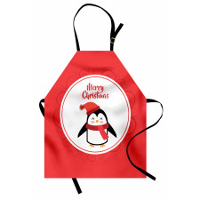 Yeniyıl Mutfak Önlüğü Kırmızı Fonlu Mutlu Noeller Penguen Desenli