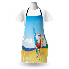 Santa on Beach Surf Apron