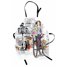 Lady Rides Bicycle Roses Apron