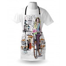 Lady Rides Bicycle Roses Apron