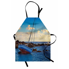 Yacht on Rocks Harbor Apron