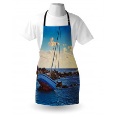 Yacht on Rocks Harbor Apron