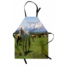 Doğa Mutfak Önlüğü Atlar ve Karlı Dağlar