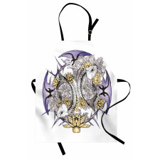 Fish Skeleton Lotus Art Apron