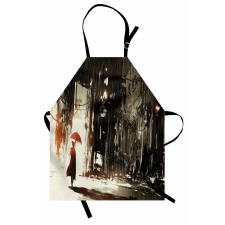 Insanlar Mutfak Önlüğü Yağmurda Şemsiyeli Kadın