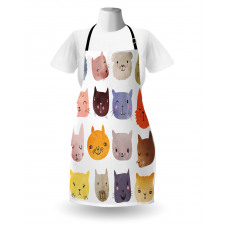 Hayvan Deseni Mutfak Önlüğü Rengarenk Tatlı Kedi Portresi Desenli