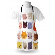 Hayvan Deseni Mutfak Önlüğü Rengarenk Tatlı Kedi Portresi Desenli