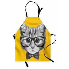 Hayvan Deseni Mutfak Önlüğü Papyonlu Gözlüklü Kedi