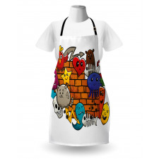 Cartoon Cat Bird Skull Apron