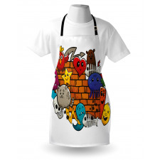 Cartoon Cat Bird Skull Apron