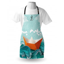 Navy Sealife with Waves Apron