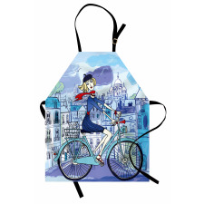 Woman on Bicycle with Cat Apron