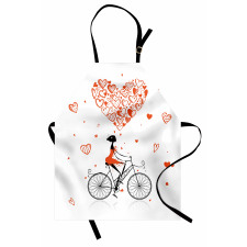 Bisikletli Mutfak Önlüğü Kalpler ve Bisikletli Kız