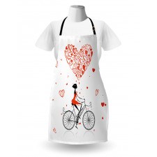 Bisikletli Mutfak Önlüğü Kalpler ve Bisikletli Kız