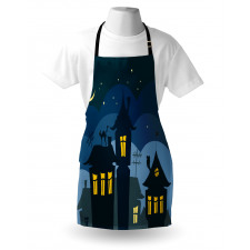 Cartoon Town with Cat Apron