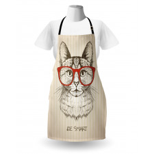 Hayvan Deseni Mutfak Önlüğü Kırmızı Gözlüklü Kedi Hipster