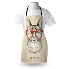 Hayvan Deseni Mutfak Önlüğü Kırmızı Gözlüklü Kedi Hipster