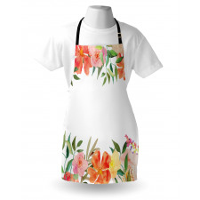 Çiçekli Mutfak Önlüğü Sulu Boyalı Bahar Çiçek Çerçeveli Desen