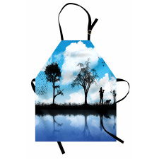 Man Dog Lake Tree Moon Apron