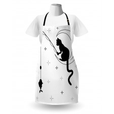 Fishing Kitty on Moon Art Apron