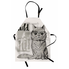 Hayvan Deseni Mutfak Önlüğü Tatlı Gri Gözlüklü Kedi
