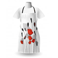 Hand Drawn Poppy Flowers Apron