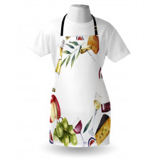 Watercolor Food Wine Frame Apron