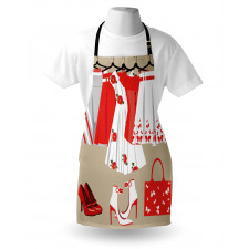 Feminen Mutfak Önlüğü Kırmızı Beyaz Giysiler