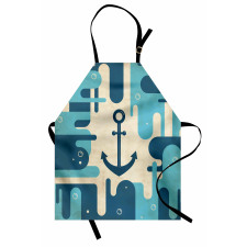 Deniz ve Okyanus Mutfak Önlüğü Lacivert Çapa Desenli